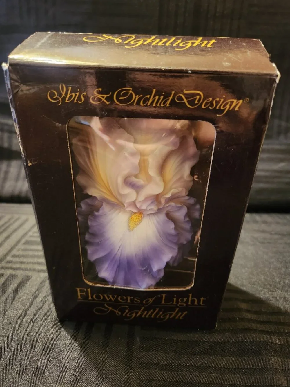 Ibis & Orchid Design Flowers of Light Iris Nightlight Hand Painted W/ Box Works